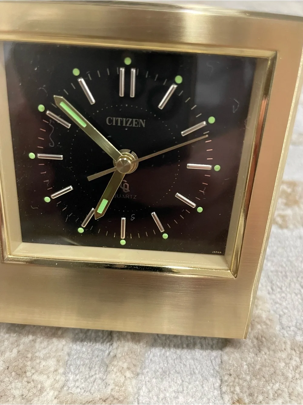 Citizen Gold Frame Clock with Black Dial and Luminous Markers